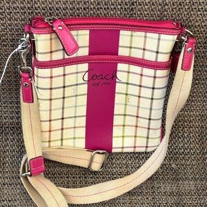 Coach Heritage Tattersall Pink Stripe Crossbody